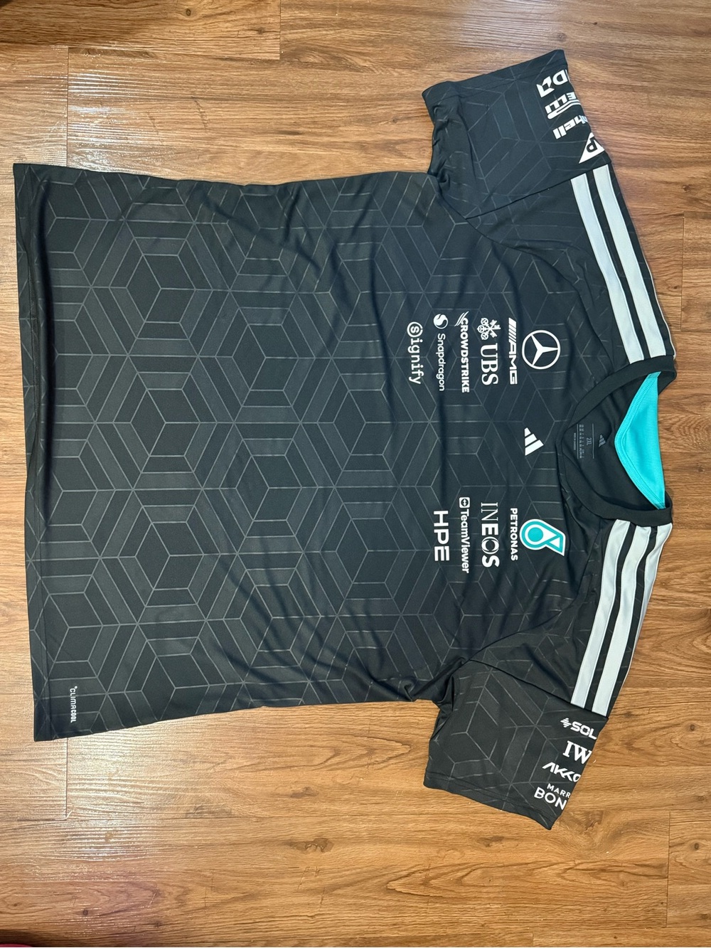 adidas Mercedes-AMG Petronas Black Performance Team Jersey Teal Accent Size 2XL
